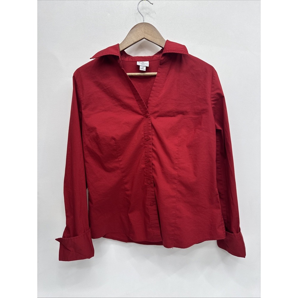 Women's Sz 12 Worthington Red Button Fitted Stretch Shirt Blouse